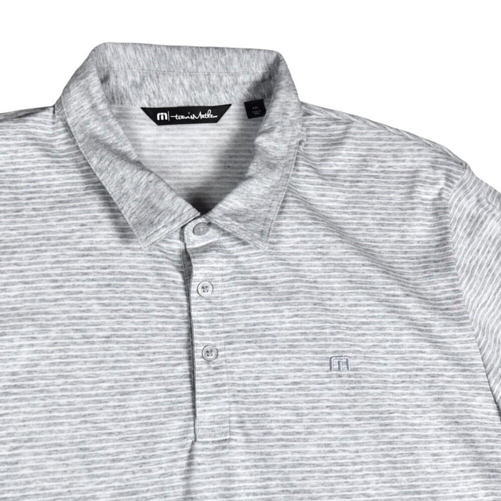 Travis Mathew Polo Men's Gray White Stripes Short Sleeve 2XL Button Golf Active
